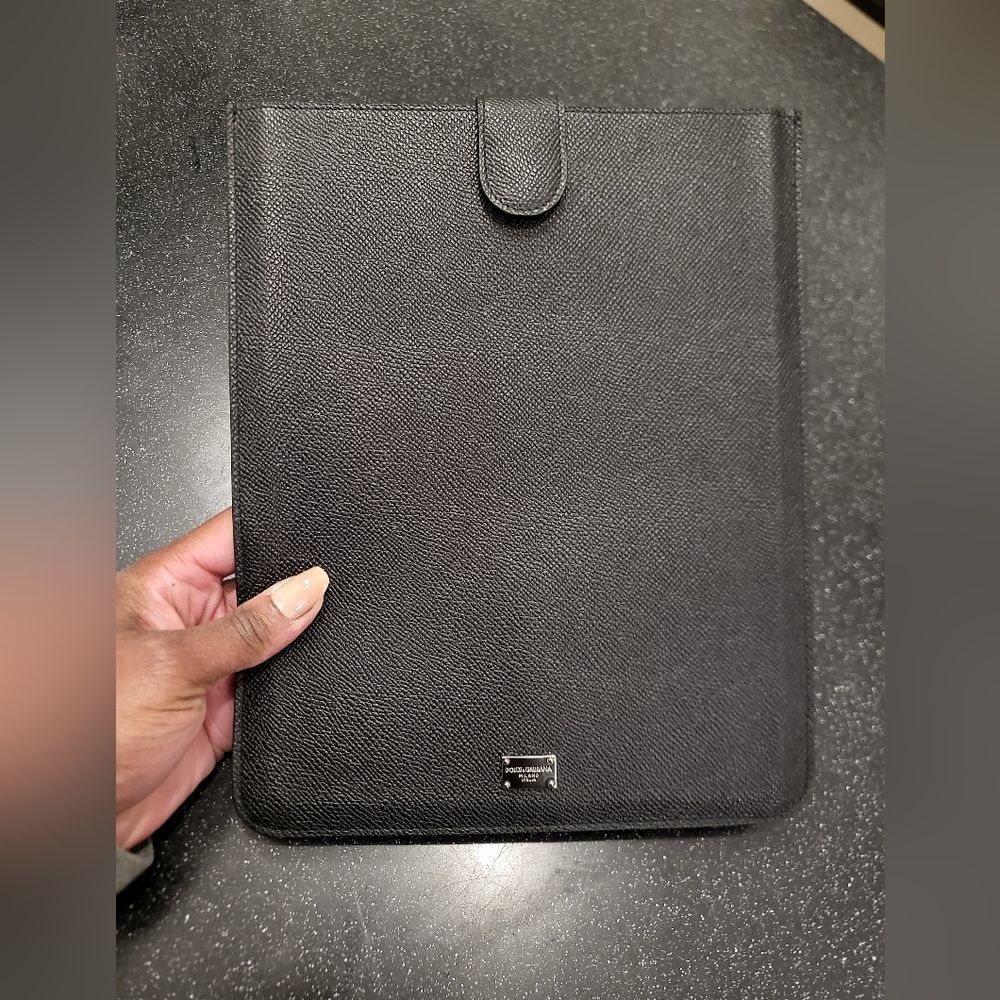 Dolce and Gabbana Black Pebbled Leather Drawing Tablet IPad Holder GUC